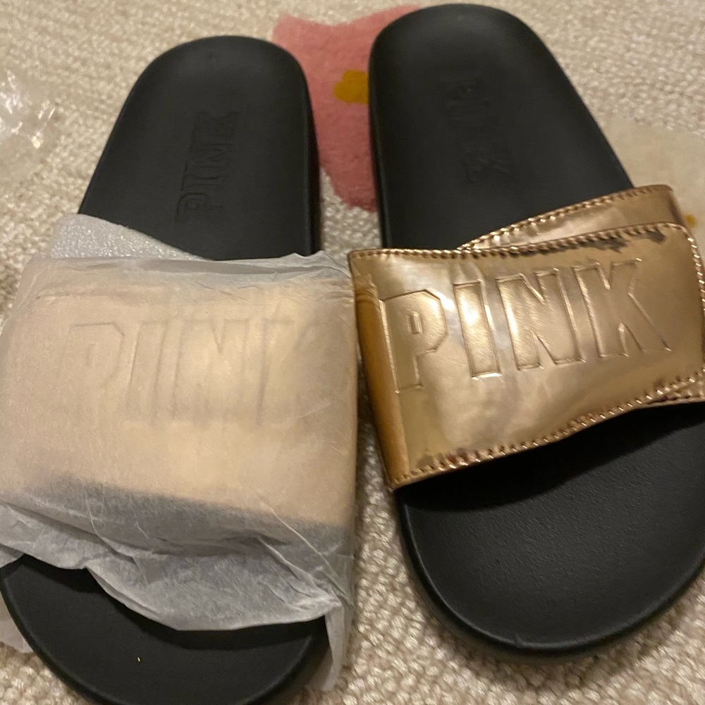 Pink Victoria Secret Metallic Slides size Medium